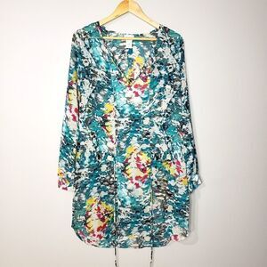 🦋3/$25 Ducky Small Floral Print Long Sleeve Sheer Boho Beach Cover Tunic